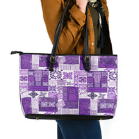 Hawaiian Quilt Leather Tote Bag Tiki Tropical Retro Purple Version - Wonder Print Shop