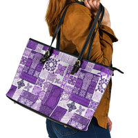 Hawaiian Quilt Leather Tote Bag Tiki Tropical Retro Purple Version - Wonder Print Shop