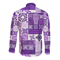 Hawaiian Quilt Long Sleeve Button Shirt Tiki Tropical Retro Purple Version - Wonder Print Shop