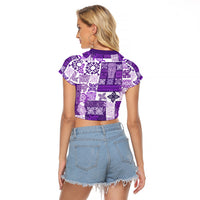 Hawaiian Quilt Raglan Cropped T Shirt Tiki Tropical Retro Purple Version - Wonder Print Shop