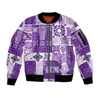 Hawaiian Quilt Sleeve Zip Bomber Jacket Tiki Tropical Retro Purple Version - Wonder Print Shop
