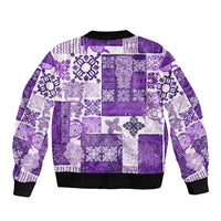 Hawaiian Quilt Sleeve Zip Bomber Jacket Tiki Tropical Retro Purple Version - Wonder Print Shop