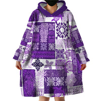 Hawaiian Quilt Wearable Blanket Hoodie Tiki Tropical Retro Purple Version - Wonder Print Shop