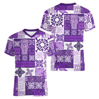 Hawaiian Quilt Women V Neck T Shirt Tiki Tropical Retro Purple Version - Wonder Print Shop