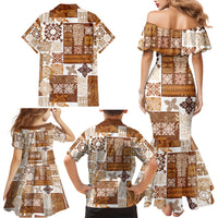 Hawaiian Quilt Family Matching Mermaid Dress and Hawaiian Shirt Tiki Tropical Retro Brown Version - Wonder Print Shop