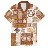 Hawaiian Quilt Family Matching Short Sleeve Bodycon Dress and Hawaiian Shirt Tiki Tropical Retro Brown Version - Wonder Print Shop