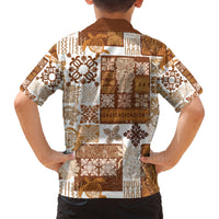 Hawaiian Quilt Family Matching Summer Maxi Dress and Hawaiian Shirt Tiki Tropical Retro Brown Version - Wonder Print Shop