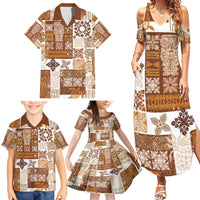Hawaiian Quilt Family Matching Summer Maxi Dress and Hawaiian Shirt Tiki Tropical Retro Brown Version - Wonder Print Shop