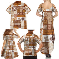 Hawaiian Quilt Family Matching Summer Maxi Dress and Hawaiian Shirt Tiki Tropical Retro Brown Version - Wonder Print Shop