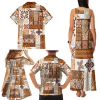 Hawaiian Quilt Family Matching Tank Maxi Dress and Hawaiian Shirt Tiki Tropical Retro Brown Version - Wonder Print Shop