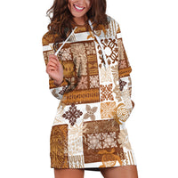 Hawaiian Quilt Hoodie Dress Tiki Tropical Retro Brown Version - Wonder Print Shop