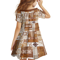 Hawaiian Quilt Kid Short Sleeve Dress Tiki Tropical Retro Brown Version - Wonder Print Shop
