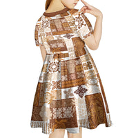 Hawaiian Quilt Kid Short Sleeve Dress Tiki Tropical Retro Brown Version - Wonder Print Shop