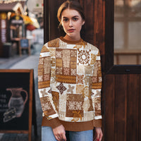 Hawaiian Quilt Ugly Christmas Sweater Tiki Tropical Retro Brown Version - Wonder Print Shop
