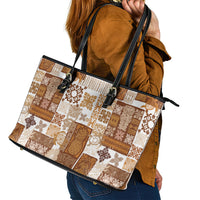 Hawaiian Quilt Leather Tote Bag Tiki Tropical Retro Brown Version - Wonder Print Shop