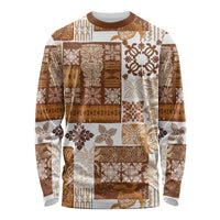 Hawaiian Quilt Long Sleeve Shirt Tiki Tropical Retro Brown Version - Wonder Print Shop
