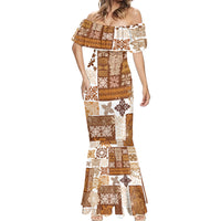 Hawaiian Quilt Mermaid Dress Tiki Tropical Retro Brown Version - Wonder Print Shop