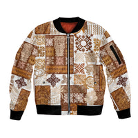 Hawaiian Quilt Sleeve Zip Bomber Jacket Tiki Tropical Retro Brown Version - Wonder Print Shop