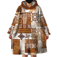 Hawaiian Quilt Wearable Blanket Hoodie Tiki Tropical Retro Brown Version - Wonder Print Shop