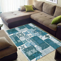 Hawaiian Quilt Area Rug Tiki Tropical Retro Dark Cyan Version - Wonder Print Shop