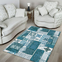 Hawaiian Quilt Area Rug Tiki Tropical Retro Dark Cyan Version - Wonder Print Shop