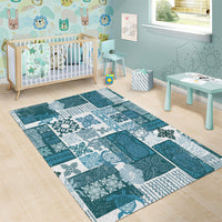 Hawaiian Quilt Area Rug Tiki Tropical Retro Dark Cyan Version - Wonder Print Shop