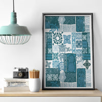 Hawaiian Quilt Canvas Wall Art Tiki Tropical Retro Dark Cyan Version - Wonder Print Shop