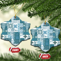 Hawaiian Quilt Ceramic Ornament Tiki Tropical Retro Dark Cyan Version - Wonder Print Shop