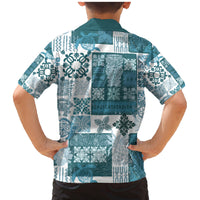Hawaiian Quilt Family Matching Mermaid Dress and Hawaiian Shirt Tiki Tropical Retro Dark Cyan Version - Wonder Print Shop