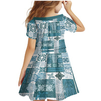 Hawaiian Quilt Family Matching Mermaid Dress and Hawaiian Shirt Tiki Tropical Retro Dark Cyan Version - Wonder Print Shop