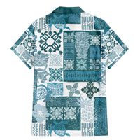 Hawaiian Quilt Family Matching Mermaid Dress and Hawaiian Shirt Tiki Tropical Retro Dark Cyan Version - Wonder Print Shop