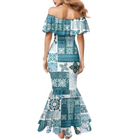 Hawaiian Quilt Family Matching Mermaid Dress and Hawaiian Shirt Tiki Tropical Retro Dark Cyan Version - Wonder Print Shop