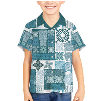 Hawaiian Quilt Family Matching Mermaid Dress and Hawaiian Shirt Tiki Tropical Retro Dark Cyan Version - Wonder Print Shop