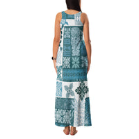 Hawaiian Quilt Family Matching Tank Maxi Dress and Hawaiian Shirt Tiki Tropical Retro Dark Cyan Version - Wonder Print Shop