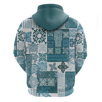 Hawaiian Quilt Hoodie Tiki Tropical Retro Dark Cyan Version - Wonder Print Shop