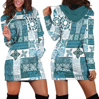 Hawaiian Quilt Hoodie Dress Tiki Tropical Retro Dark Cyan Version - Wonder Print Shop