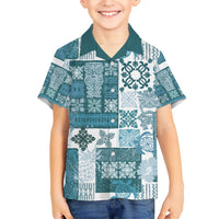 Hawaiian Quilt Kid Hawaiian Shirt Tiki Tropical Retro Dark Cyan Version - Wonder Print Shop