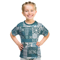 Hawaiian Quilt Kid T Shirt Tiki Tropical Retro Dark Cyan Version - Wonder Print Shop