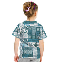 Hawaiian Quilt Kid T Shirt Tiki Tropical Retro Dark Cyan Version - Wonder Print Shop
