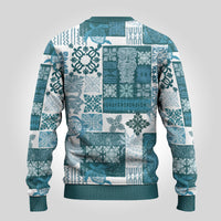 Hawaiian Quilt Ugly Christmas Sweater Tiki Tropical Retro Dark Cyan Version - Wonder Print Shop