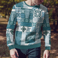 Hawaiian Quilt Ugly Christmas Sweater Tiki Tropical Retro Dark Cyan Version - Wonder Print Shop