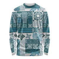 Hawaiian Quilt Long Sleeve Shirt Tiki Tropical Retro Dark Cyan Version - Wonder Print Shop