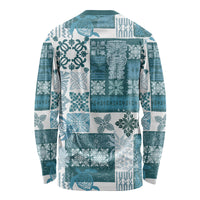 Hawaiian Quilt Long Sleeve Shirt Tiki Tropical Retro Dark Cyan Version - Wonder Print Shop