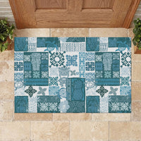 Hawaiian Quilt Rubber Doormat Tiki Tropical Retro Dark Cyan Version - Wonder Print Shop