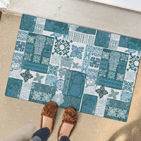 Hawaiian Quilt Rubber Doormat Tiki Tropical Retro Dark Cyan Version - Wonder Print Shop