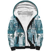 Hawaiian Quilt Sherpa Hoodie Tiki Tropical Retro Dark Cyan Version - Wonder Print Shop