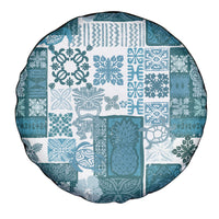 Hawaiian Quilt Spare Tire Cover Tiki Tropical Retro Dark Cyan Version - Wonder Print Shop