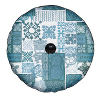 Hawaiian Quilt Spare Tire Cover Tiki Tropical Retro Dark Cyan Version - Wonder Print Shop