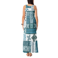 Hawaiian Quilt Tank Maxi Dress Tiki Tropical Retro Dark Cyan Version - Wonder Print Shop