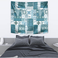Hawaiian Quilt Tapestry Tiki Tropical Retro Dark Cyan Version - Wonder Print Shop